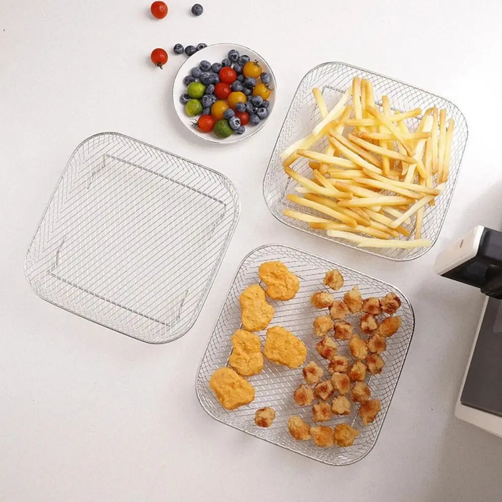 New Durable Stackable Air Fryer Rack Non-Stick Stainless Steel Grilling Rack Grill Basket Kitchen Gadgets