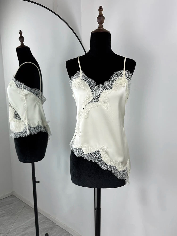Tuularose Women's Lace Spaghetti Strap Dress Sexy Sleeveless Lace Patchwork Asymmetrical Dress Summer Party Looks Elegant Dress