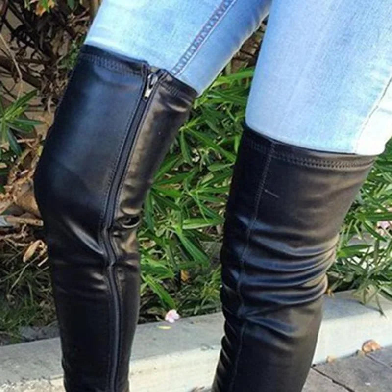 Autumn and winter 2024 new European and n style round head low square with women's plus-size fashionable knee boots