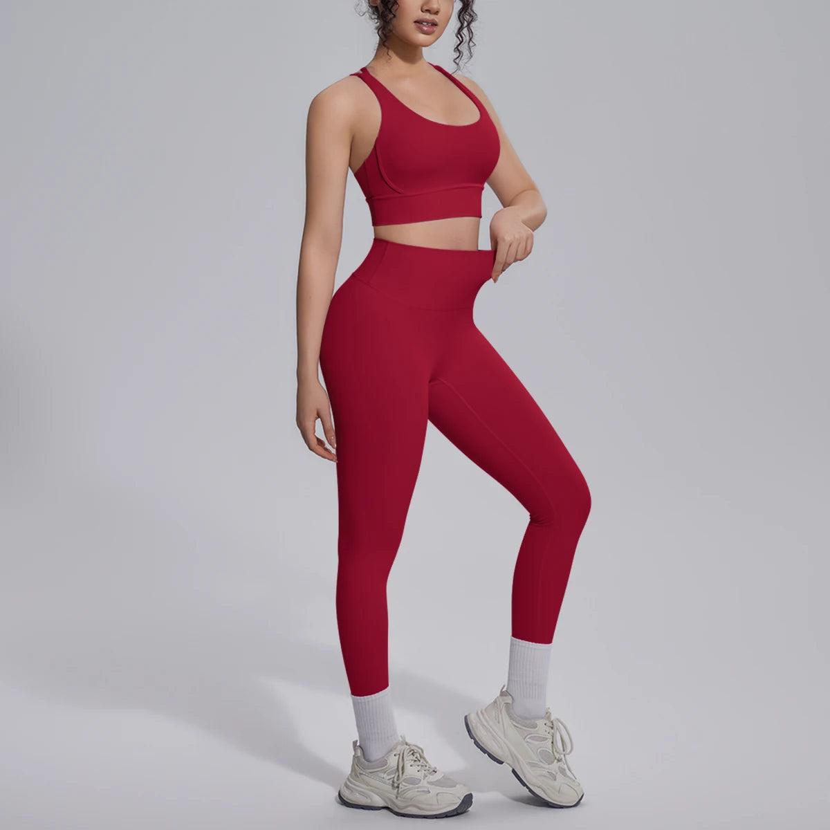 2PCS Yoga Set Summer Gym Sports Running Yoga Clothing Solid Color Cross Bra Workout Top High Waisted Quick Drying Fitness Pants