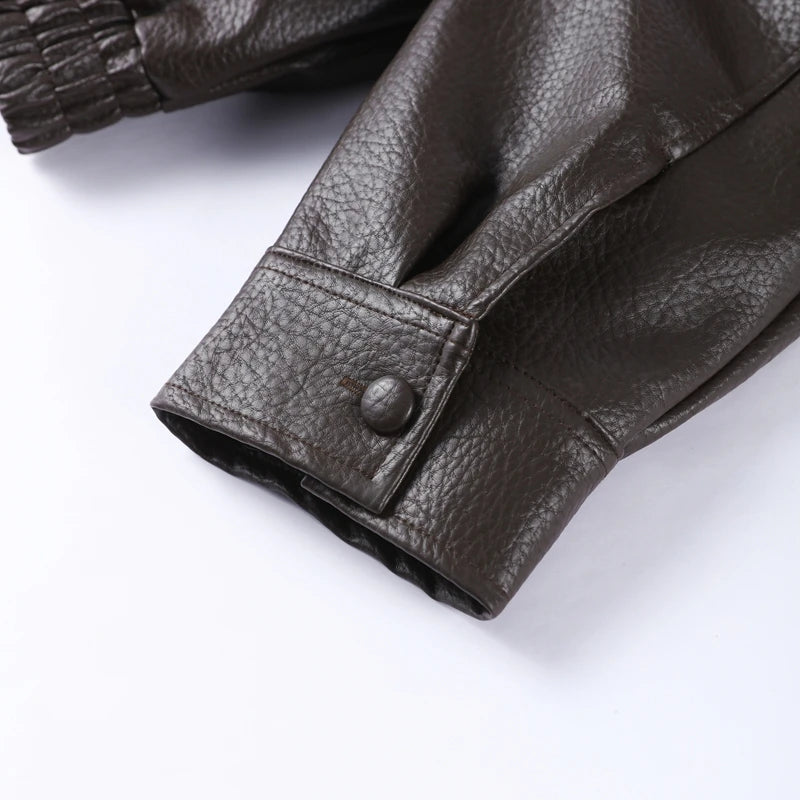 High Street Leather Jackets Women's Casual Double-breasted Turn Down Collar Loose Coats Elastic Waist 2026 Autumn New Outwear