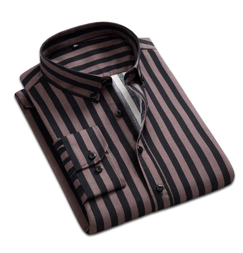 2024 Spring and Autumn Fashion Trend Casual Business Minimalist Buckle Neck Stripe Print Slim Fit Oversize Long Sleeved Shirt