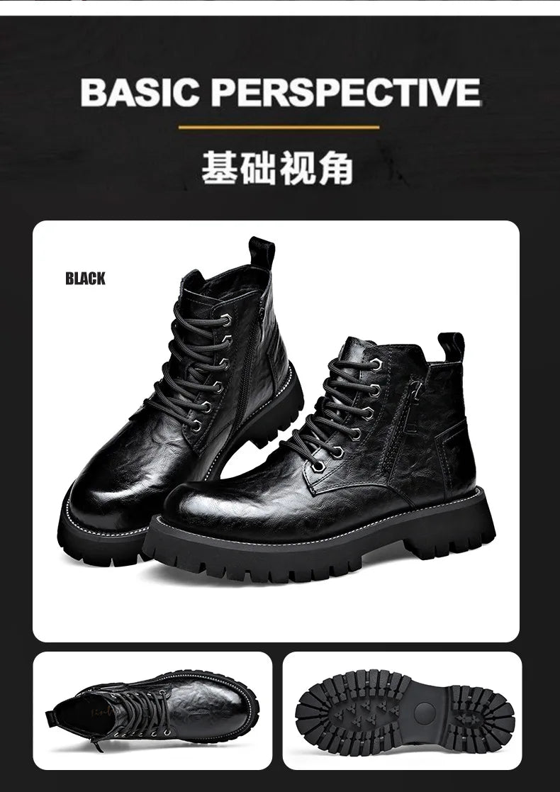2025 autumn and winter boots men's British style versatile high top leather shoes workwear snow leather boots men's short boots