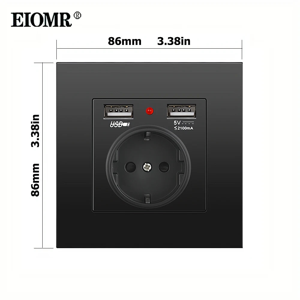 EIOMR EU Standard Electrical Socket,USB Type-C Mobile Phone Charging Outlet,16A 220V Household Appliances Electric Socket Switch