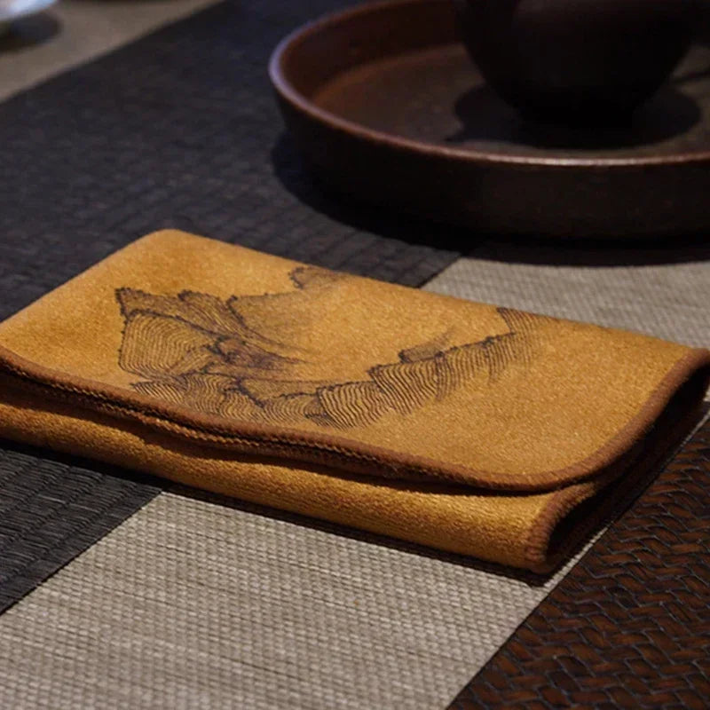 Zen Tea Towel Set: Hand-Painted Thick Linen Cotton Absorbent Cloth for Teapot, Table & Instrument Care (Erhu, Violin, Guzheng)