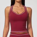 Hamidou Woman Color Blocking Yoga Tank Top Summer Gym Running Beautiful Back I-shaped Vest Gather Shockproof Workout Fitness Top