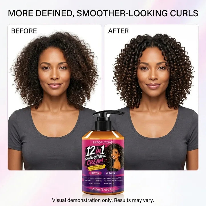 12‑in‑1 Curl Defining Hair Cream 280ml Biotin & Keratin Infused Deep Moisturize Reduce Frizz Define Curls For Natural Curly Hair