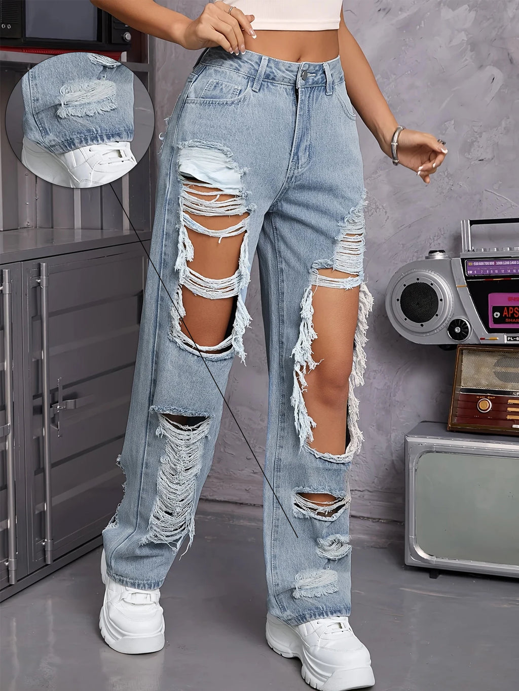 Y2K American Retro Jeans 2026 Light Washed Ripped Denim Pants High Waist Baggy Straight Leg Autumn Trend