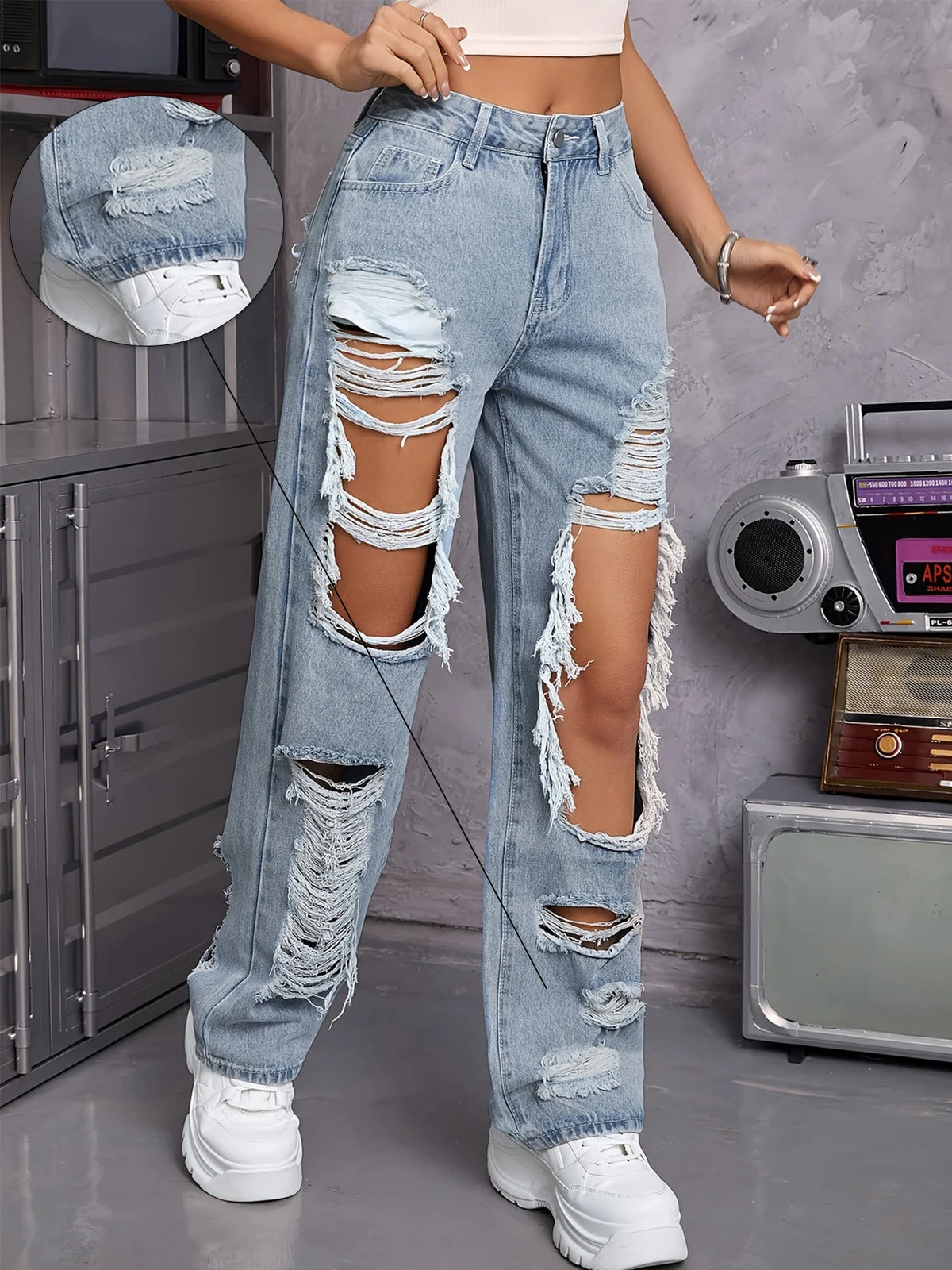 Y2K American Retro Jeans 2026 Light Washed Ripped Denim Pants High Waist Baggy Straight Leg Autumn Trend