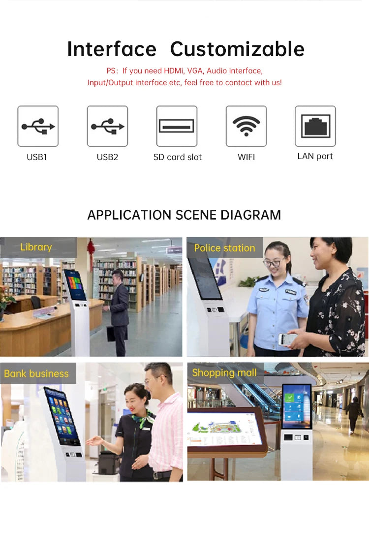 32 Inch POS Floor Stand Or Wall Mount Food Ordering Kiosks Self Service Payment Kiosk Restaurant With NFC Thermal Printer