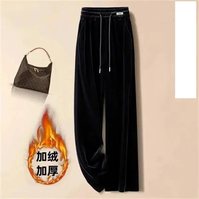 Velvet 2025 High Waist Gold Velvet Casual Pants Winter New Women's Pants Straight Pants Velvet Women's Pants