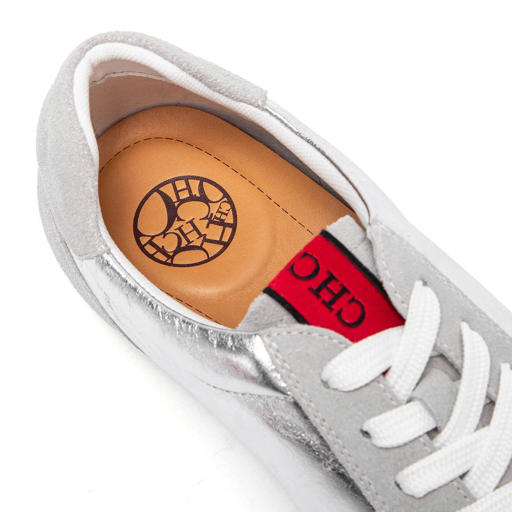 CHCH Women's Vulcanized Shoes 2025 Autumn New Silver Lace Lightweight Sports Shoes Outdoor Casual Shoes