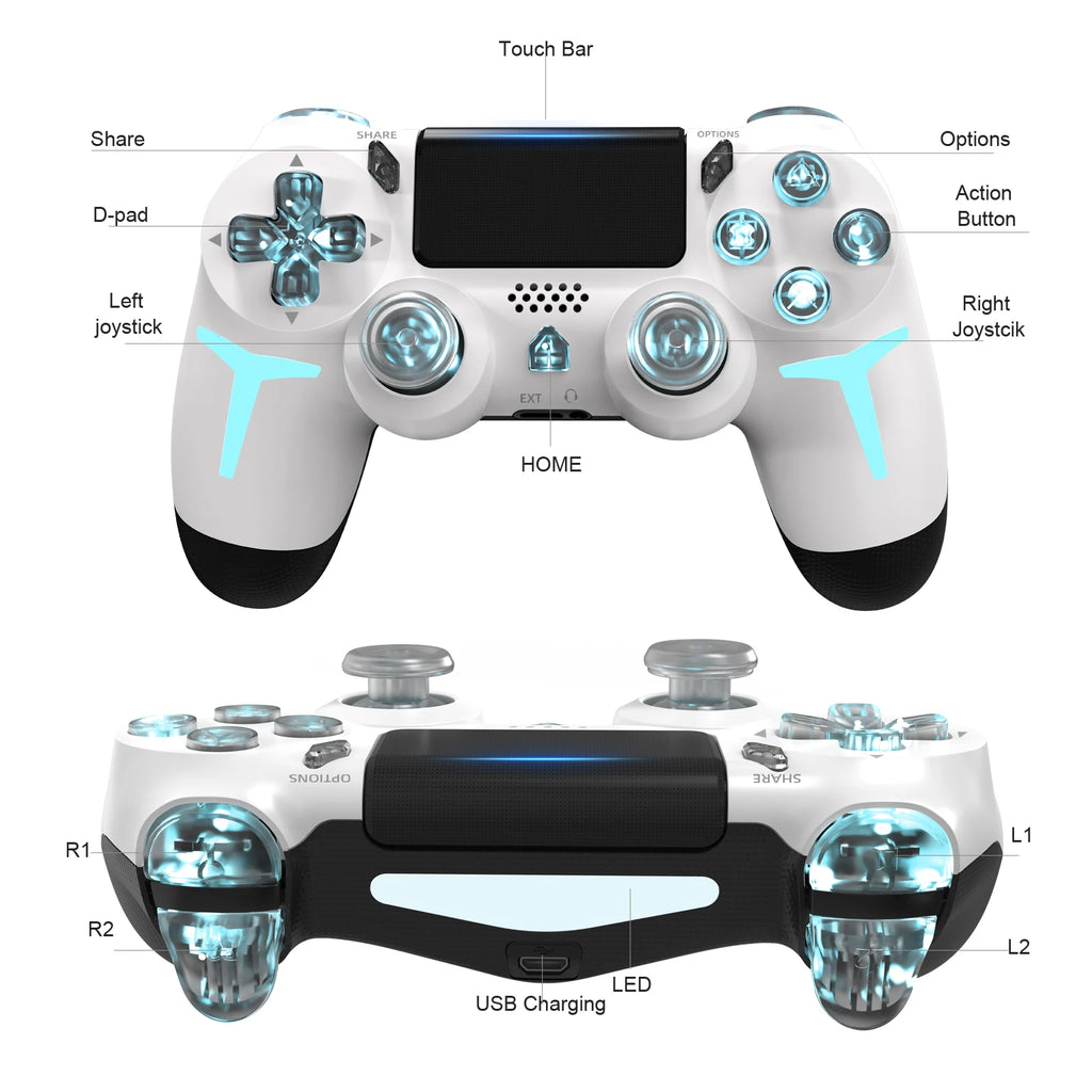 GAMINJA Wireless Game Controller For PS4 PS3 Console Computer PC RGB Light LED Bluetooth Gamepad 6-axis Gyroscope Dual Vibration