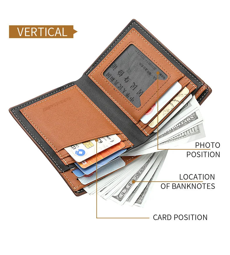 Business Men's Short Wallet Microfiber Synthetic Leather Short Wallets Men Stripe Male Purse Coin Pouch Multi-functional Cards
