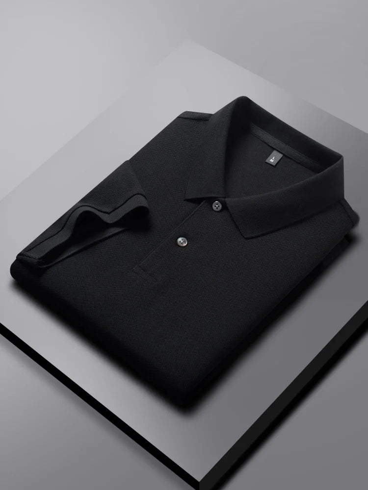 100% Pure Cotton Boutique Short-Sleeved High-End Men's Polo Shirt Summer High-Quality Solid Color Tops Business Casual T-Shirt