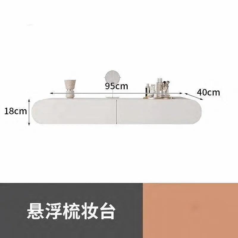 Cream Minimalist Wall Mounted Dressing Table with Mirror Suspended Vanity Desk for Bedroom Small Space Modern Makeup Table