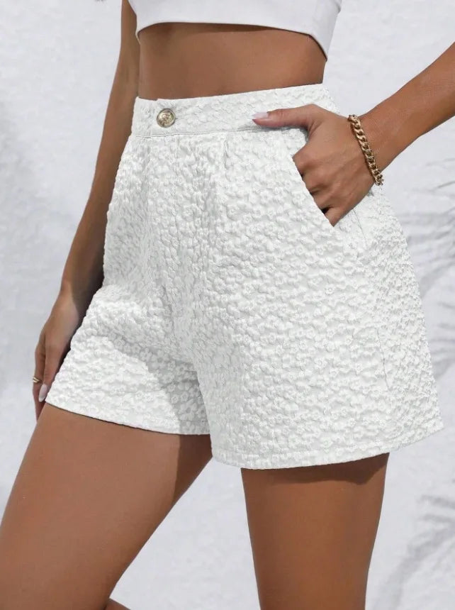 Women's Retro Jacquard High Waist Straight Shorts Summer Breathable Street Casual Hot Pants Versatile Bottoms for Daily Vacation