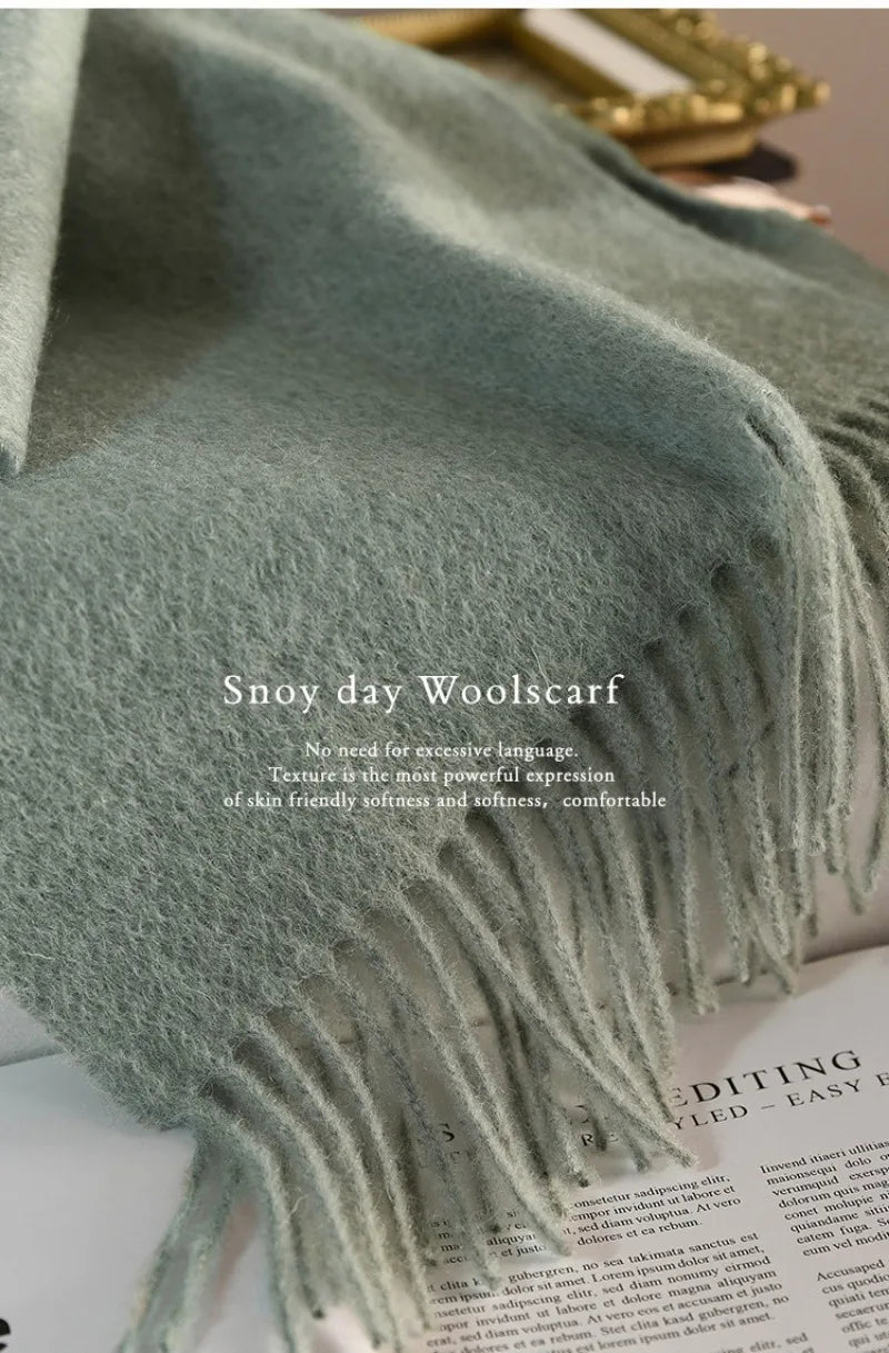 High Quality 100% Wool Muffler Classic Simple Solid Men Women Scarf Fall Winter Thick Casual Shawl Male Female Tassel Scarves