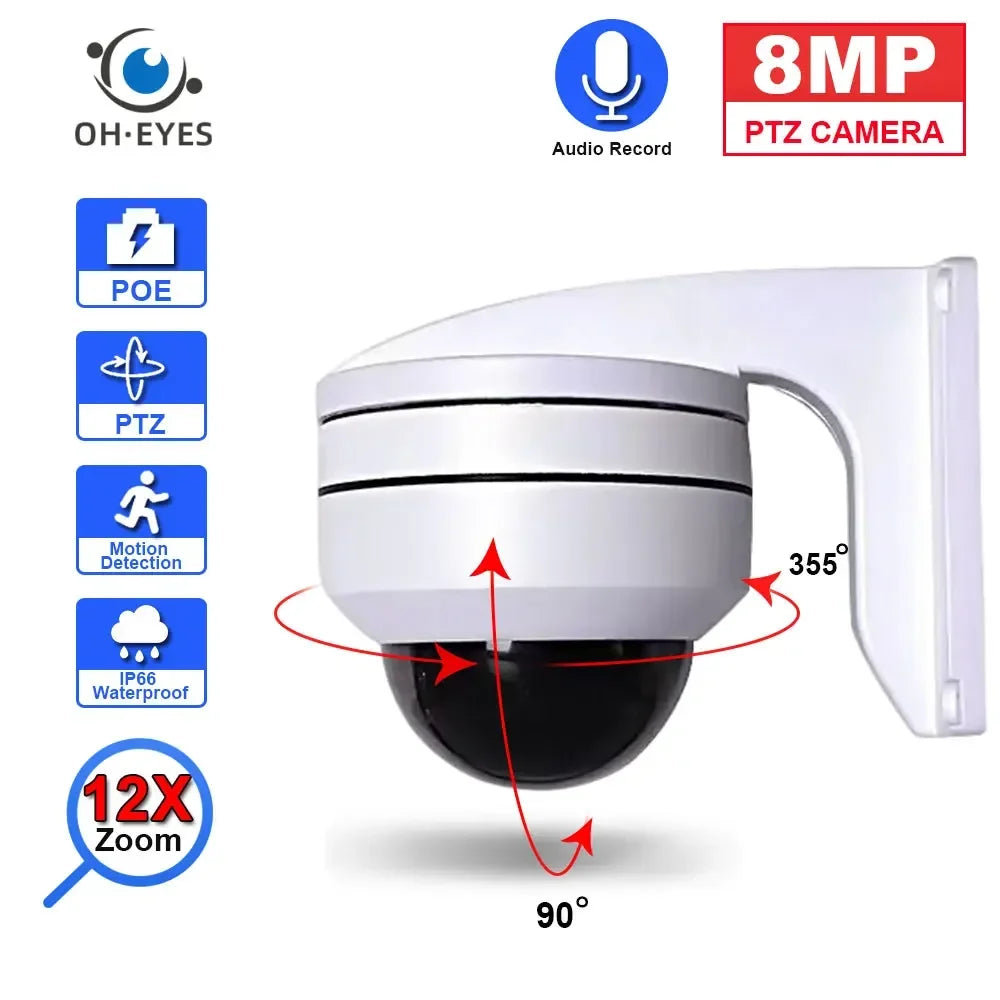 4K 8MP POE PTZ Dome Camera 12X 10X Optical Zoom Waterproof Outdoor CCTV Camera POE Security Surveillance System 5MP IP Dome Cam