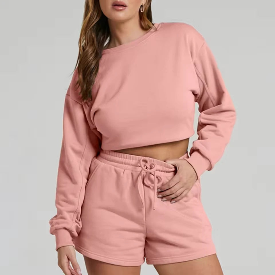 shorts sets women 2 piece outfits Womens Self Cultivation Long Sleeve Casual Hooded Sweatshirt Two Piece костюм женский летний