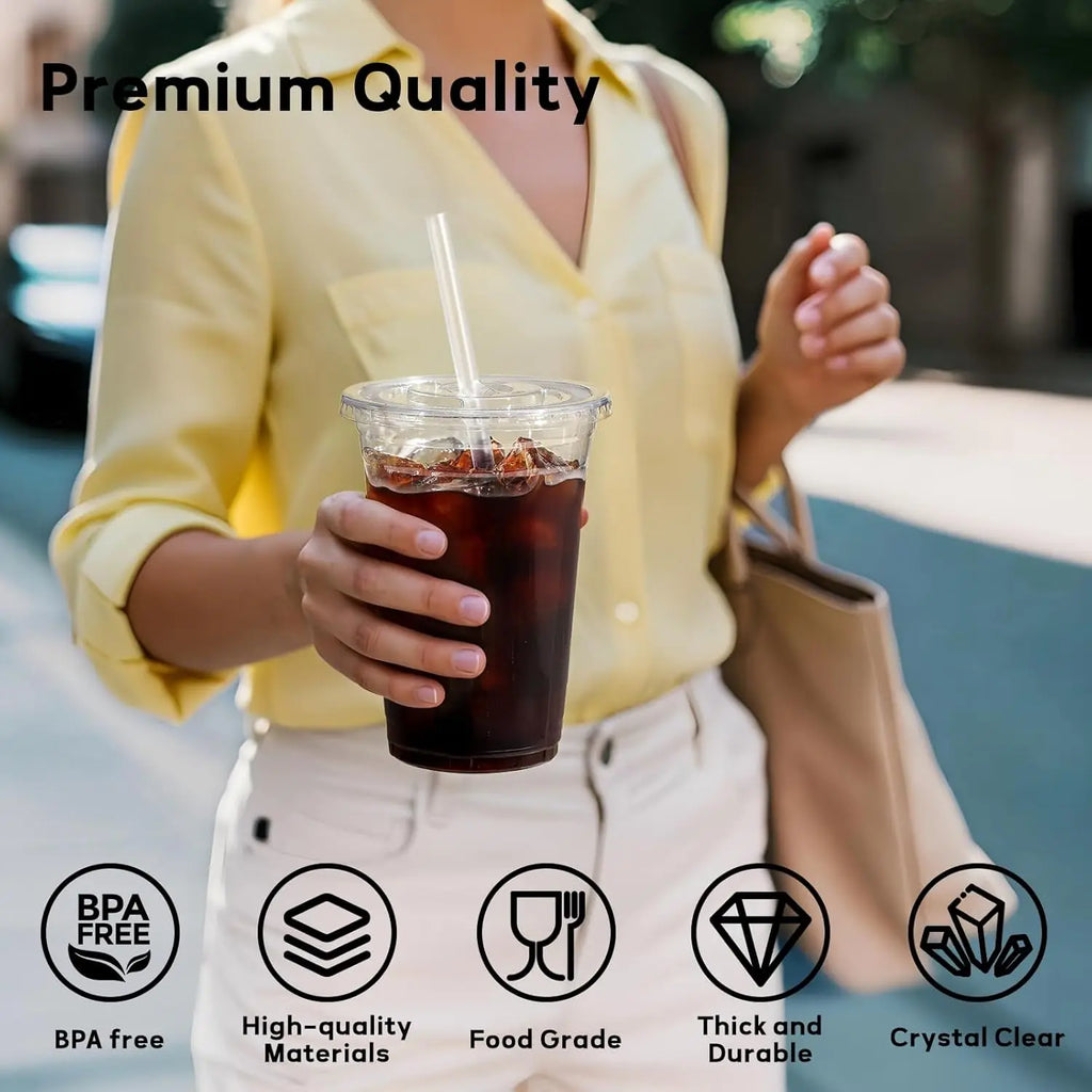 15/30 Pack 16oz/500ml Clear Plastic Cups with Lids and Straws, Disposable Iced Coffee Cups with Lids for To-Go Cold Drinks