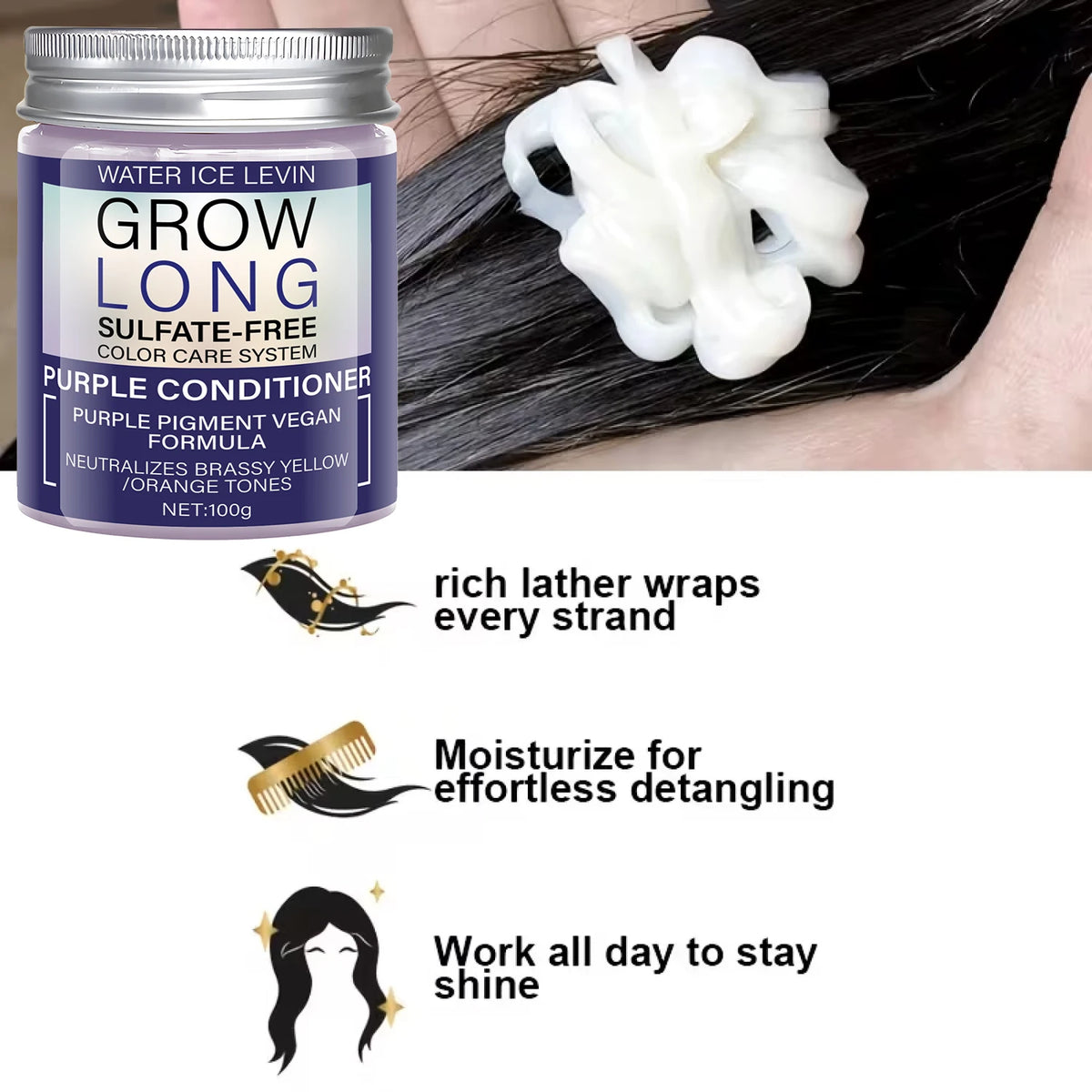 Purple Conditioner (Sulfate-Free, Vegan), Neutralizes Brassy Tones, Moisturizes Hair for Soft Texture & Vibrant Color Charm
