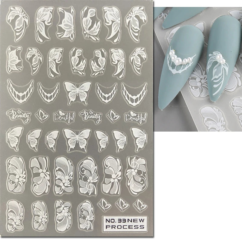 3d Nail Art Ultrathin Decals Blue Pink Blossom Florals Flowers Leaves Nail Stickers Decoration For Nail Tips Beauty
