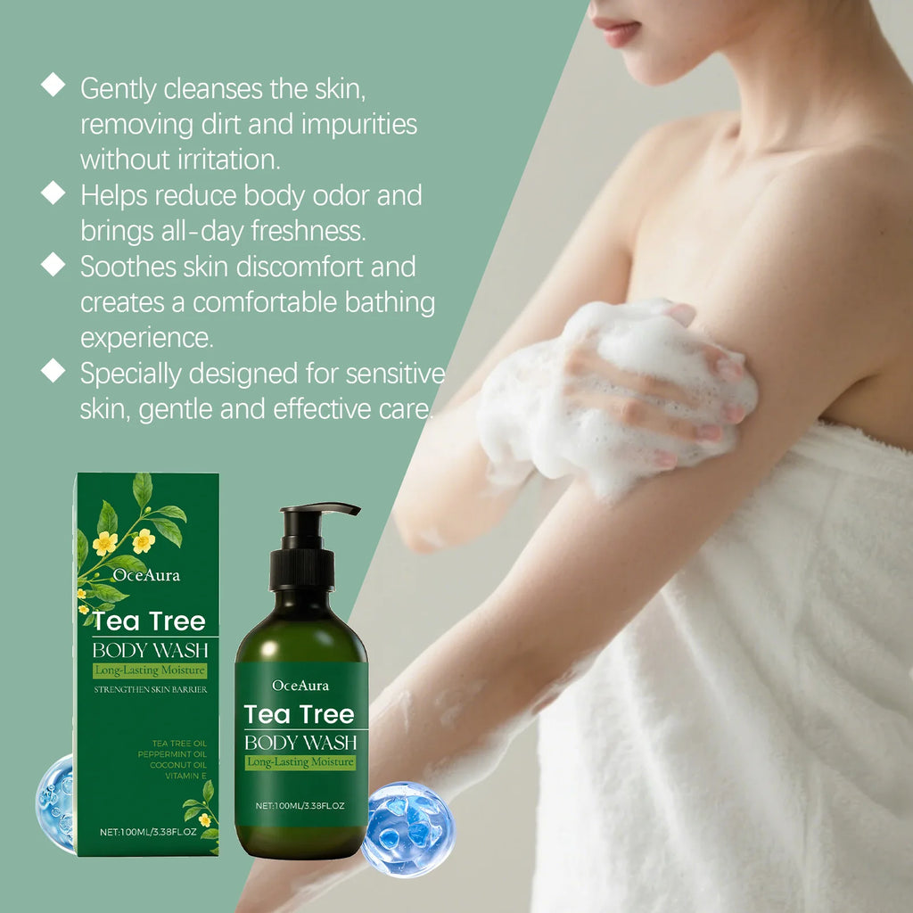 OceAura Tea Tree Body Wash Back Acne Removal Long Lasting Moisturizing Skin Barrier Strengthen Vitamin E Brightening Body Wash