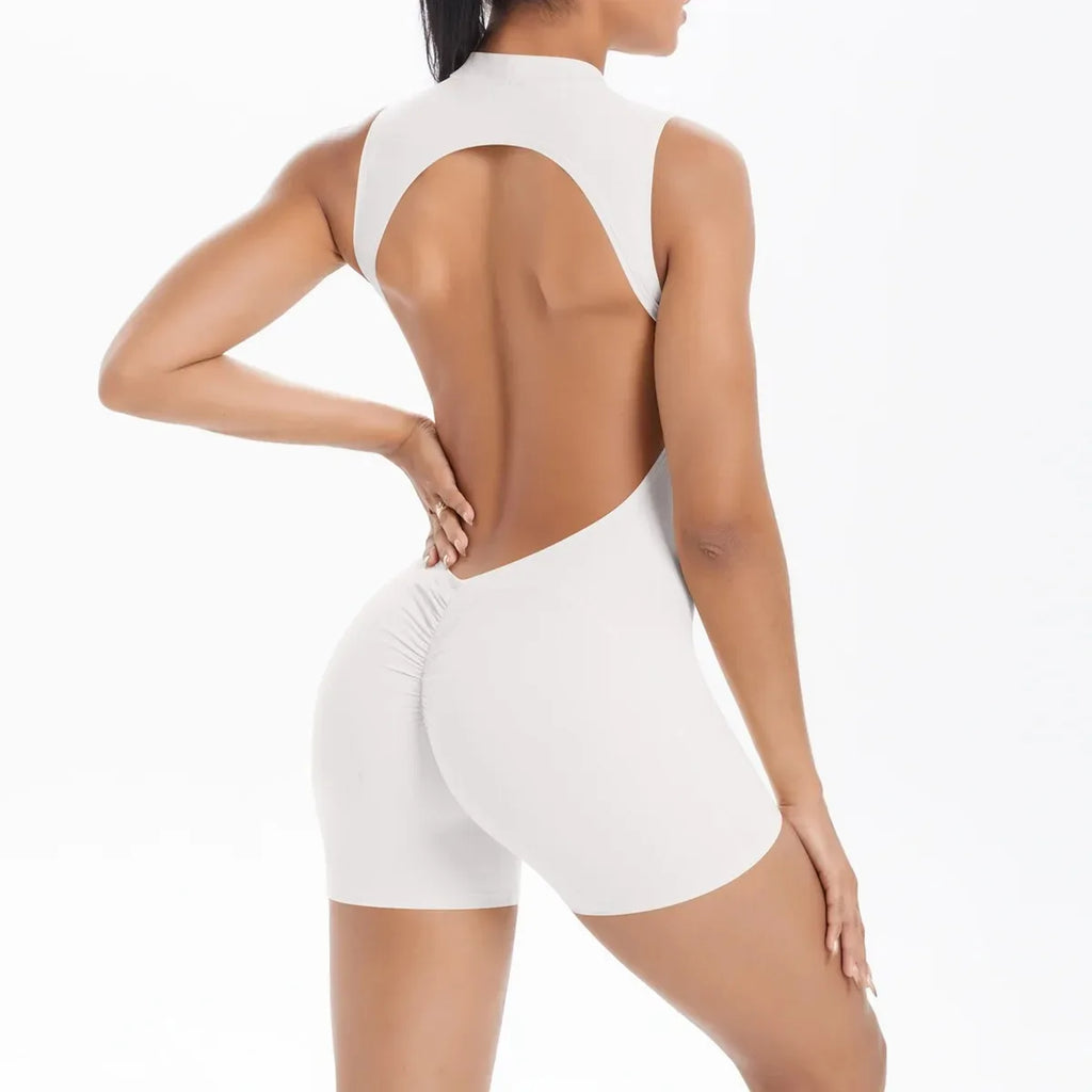 Women's Seamless Yoga Jumpsuits Sports Fitness Zipper Open Back Breathable One-Piece Bodysuits for Gym Running Fitness Workout
