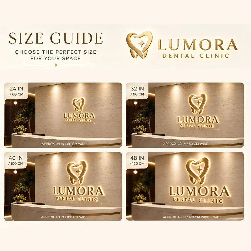 Custom LED Sign Gold Metal Logo Illuminated Letters Business Store Large Logo Signage for Office Dental Beauty Brand Name