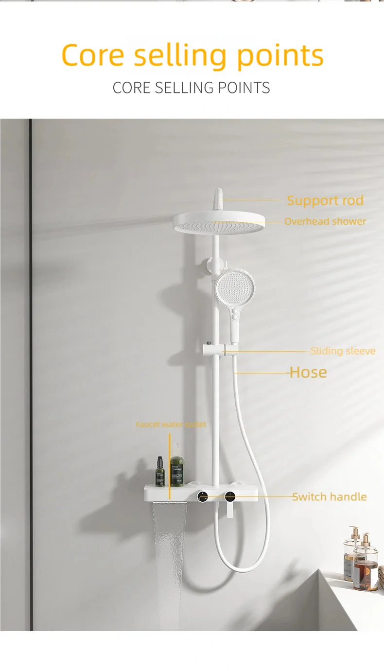 Gray Bathroom Shower System Set Multifunctional Knobbed Triple Function Water Outlet Hot and Cold Control Pressurized Shower Set