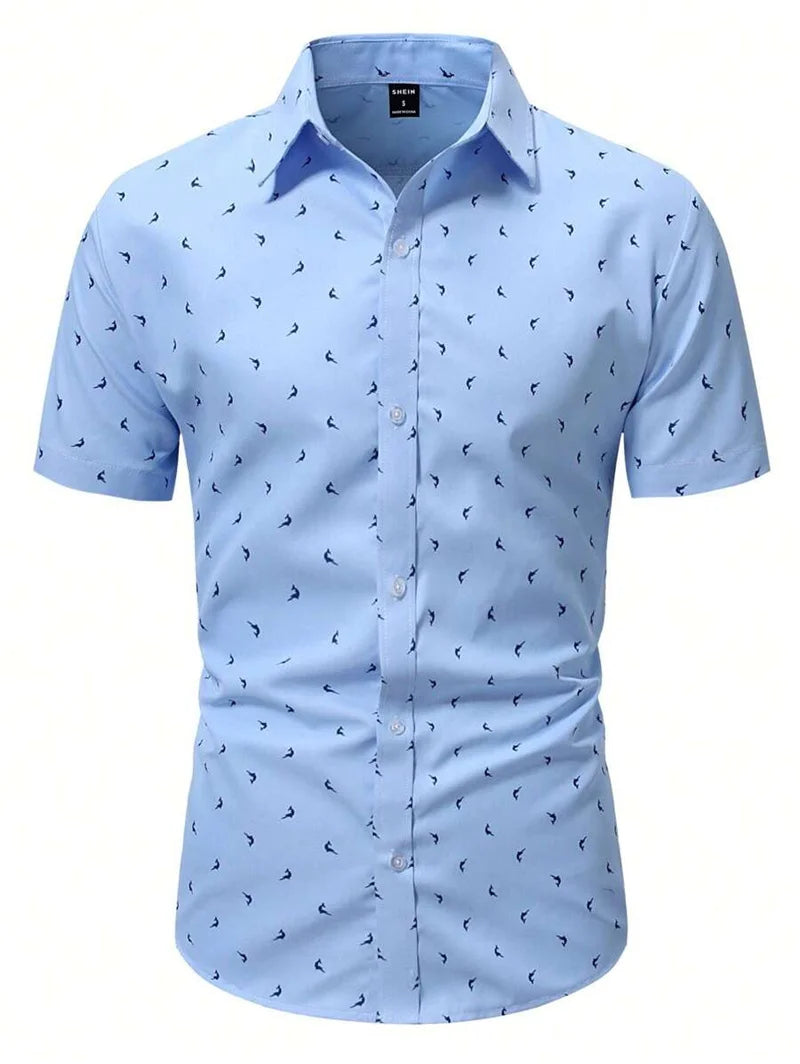 Parrot print tropical Hawaiian shirt men's casual short sleeved button down holiday beach shirt men's loose clothing