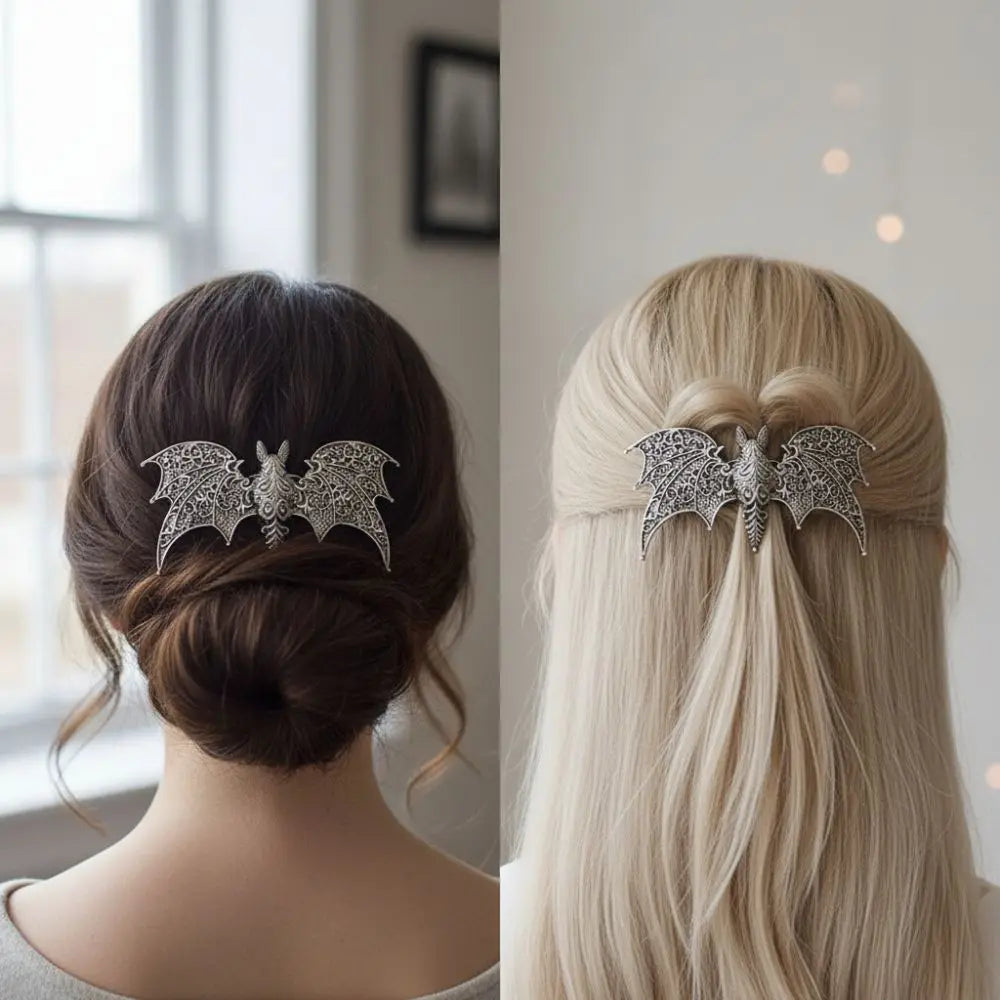 New Alloy Bat Hair Clip Vintage Bat Shape Gothic Hair Barrette Silver Hollow Pattern Viking Retro Hairpin Cosplay
