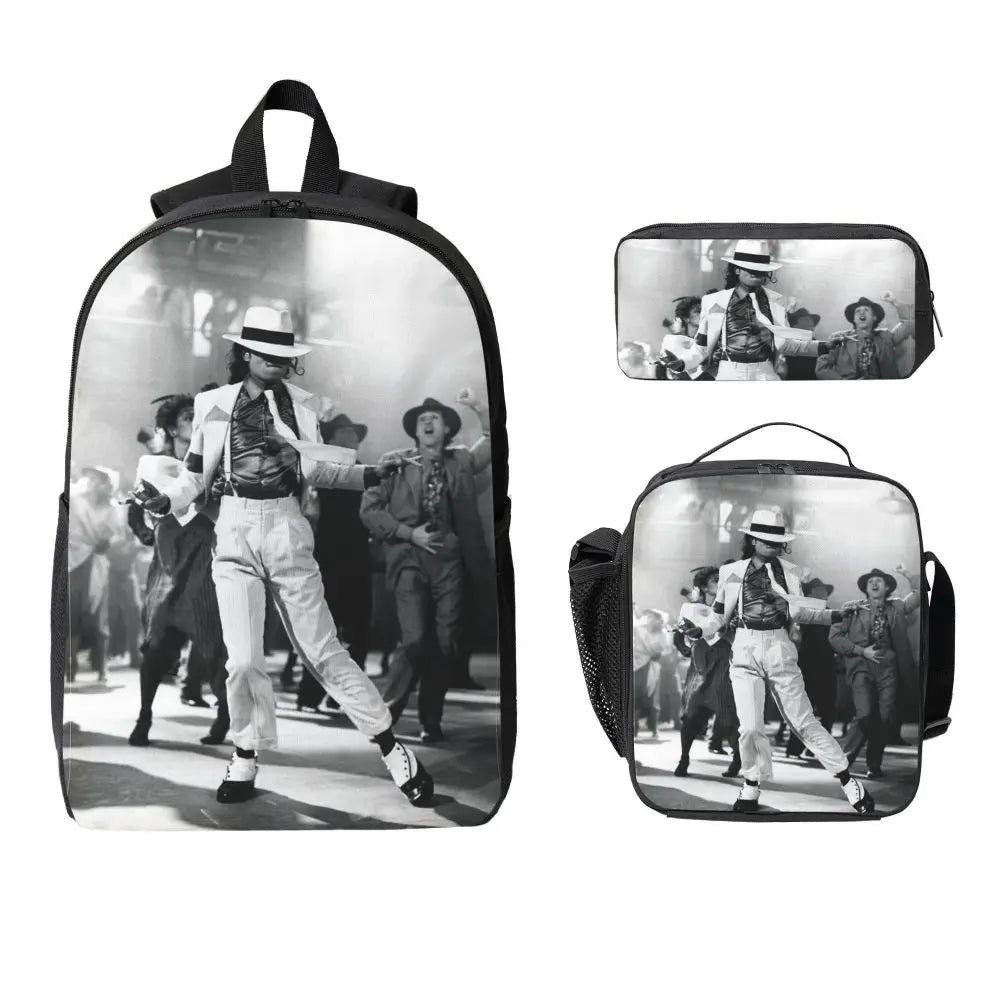 MJ Pop Legend Music 3pecs/set Backpack for Student Shoulder Bag Lunch bag Pencil Case