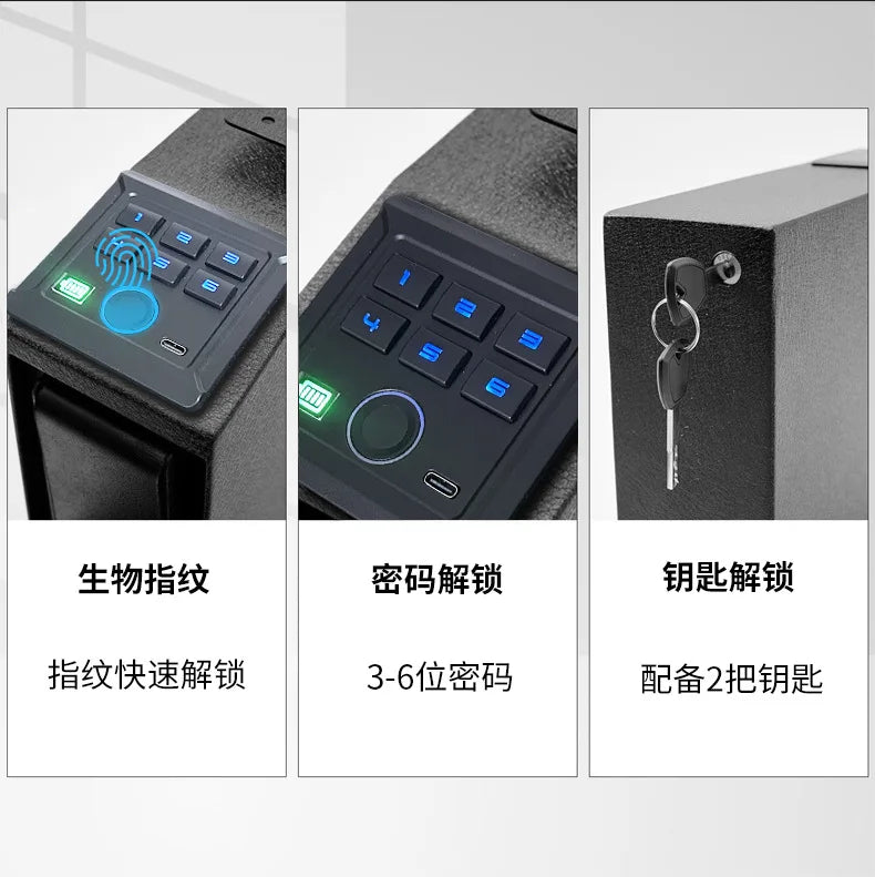 New Pistol Safe Box Blue Light Silent Fingerprint Password Key Push Pull Wall Mounted Gun Safe