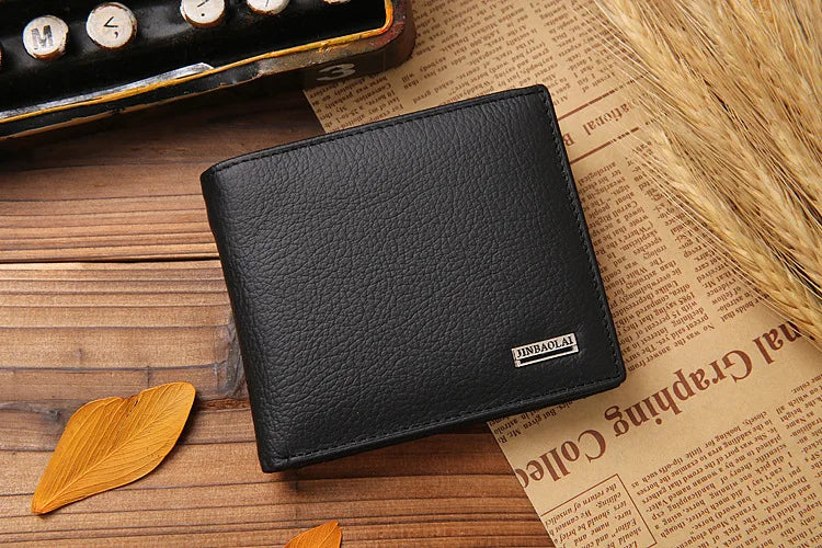 JINBAOLAI Retro Short Men Wallets Genuine Leather Credit Card Holder Waterproof Men Purse Classic Coin Pocket Black Male Wallet