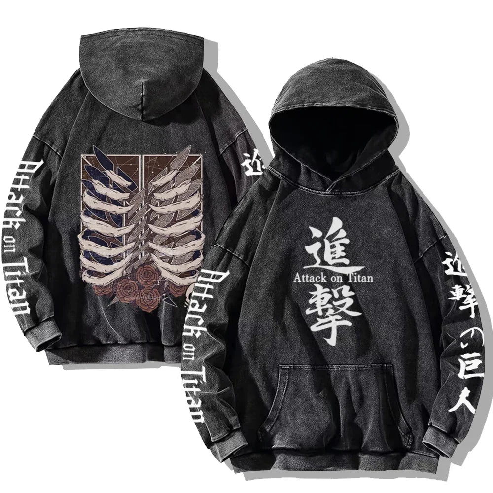 Vintage Washed Men's Hoodies Shield Print Hooded Sweatshirt Hip Hop Streetwear Y2K Hooded Pullover Y2K Loose Casual Tops