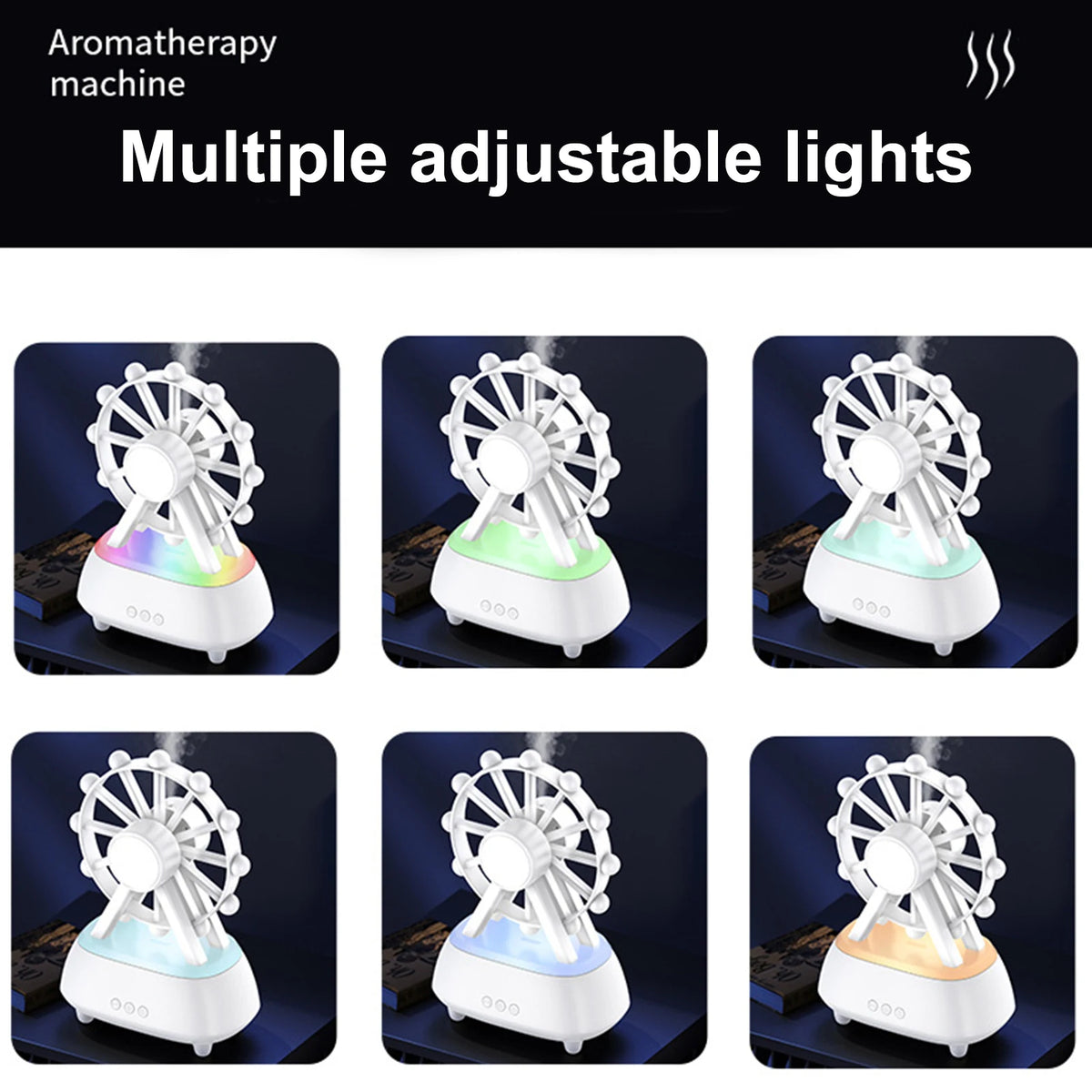Ferris Wheel Essential Oil Diffuser 7 Colors Lights Aromatherapy Diffuser Noiseless for Large Bed Room Home Office