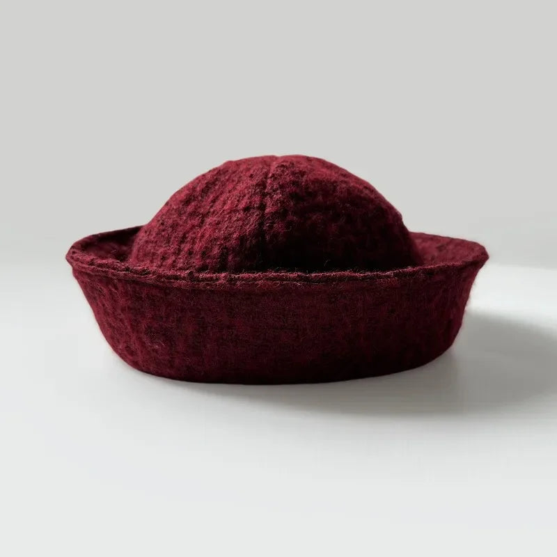 Fall Elegant Tweed Berets for Women Sailor Hat Japanese Versatile Naval Winter Fashion Party Warm Cute Jk Y2K Bucket Hat