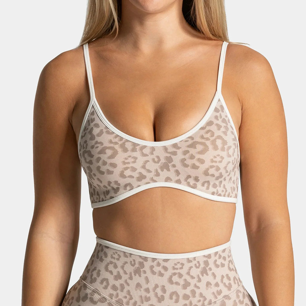NO LOGO Women leopard print yoga fitness suit, contrasting edge sports bra high waisted leggings running cycling headband