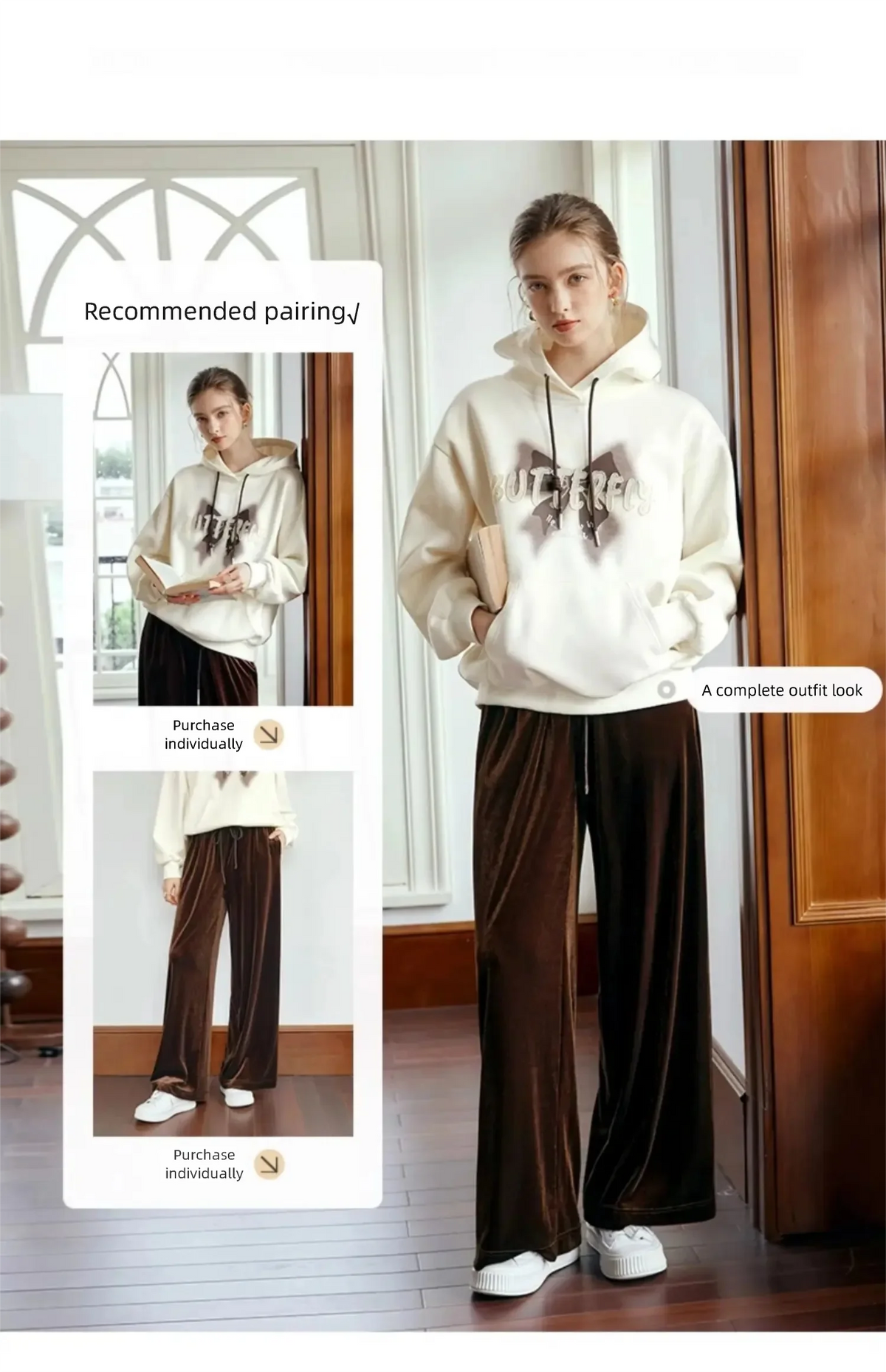 OLrain Velvet Drawstring Baggy Sweatpant Woman 2026 Autumn Casual Retro High Waist Wide Leg Long Pants Women Trousers M56QK85138
