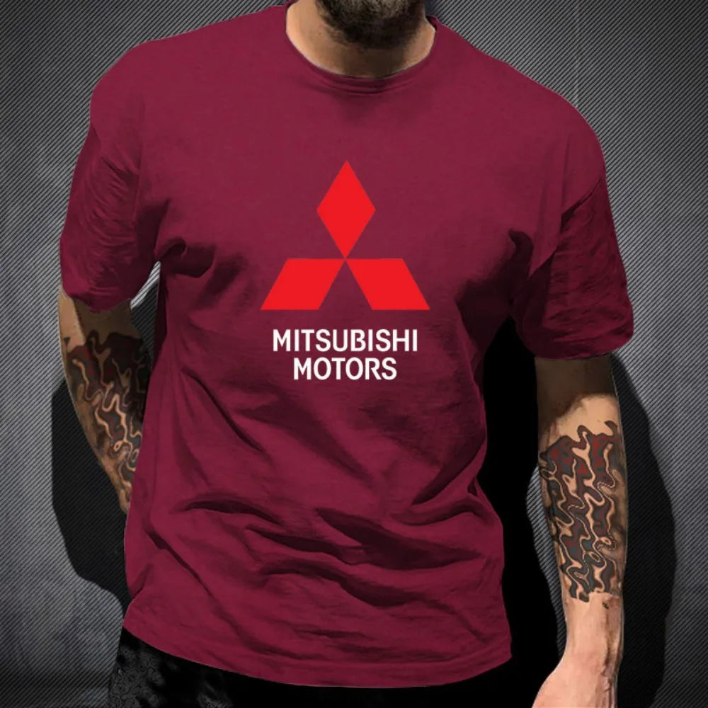 Mitsubishi Motors logo printed T-shirt, men's summer 100% pure cotton short-sleeved trendy top, unisex.