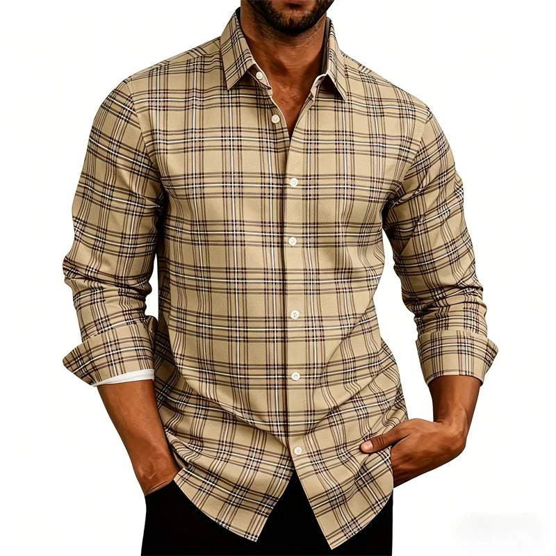 2026 New Men's Shirt Classic Plaid Long Sleeved Shirt Plaid Long Sleeved Formal Shirt Breathable and Comfortable XS-6XL Size