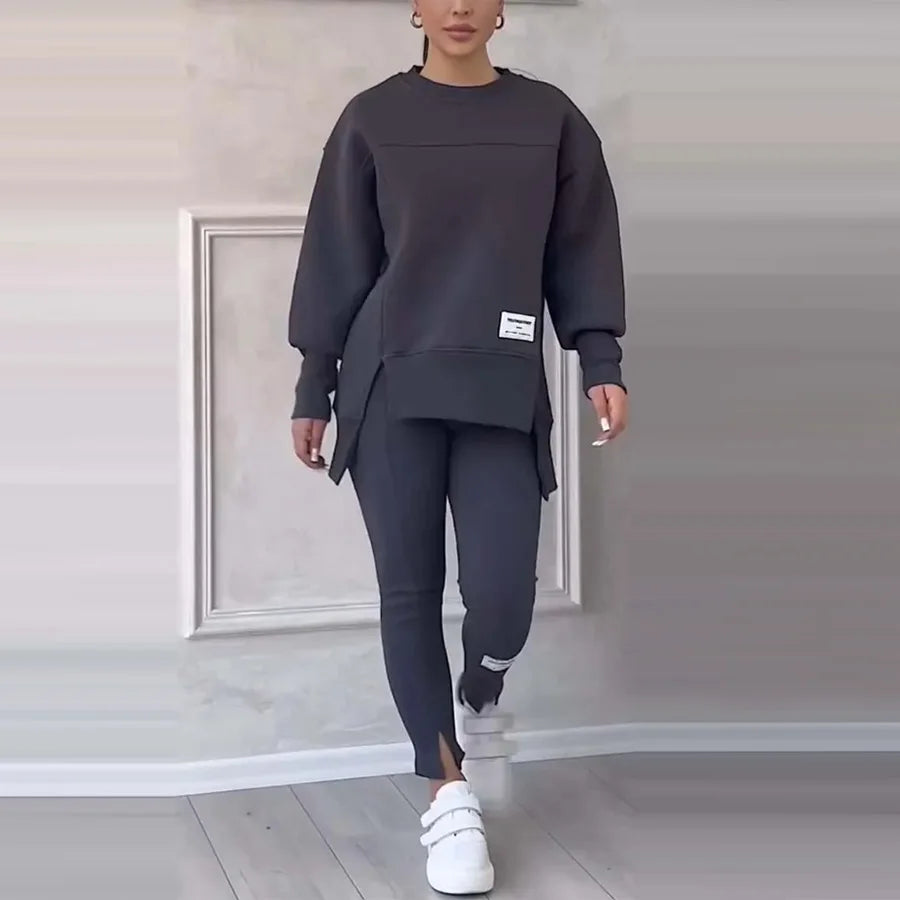 New Women's Fashion Casual Sweatshirt + Trousers Cover Autumn Winter O Neck Long-sleeved Hoodie Women's Suit Sports 2piece Set