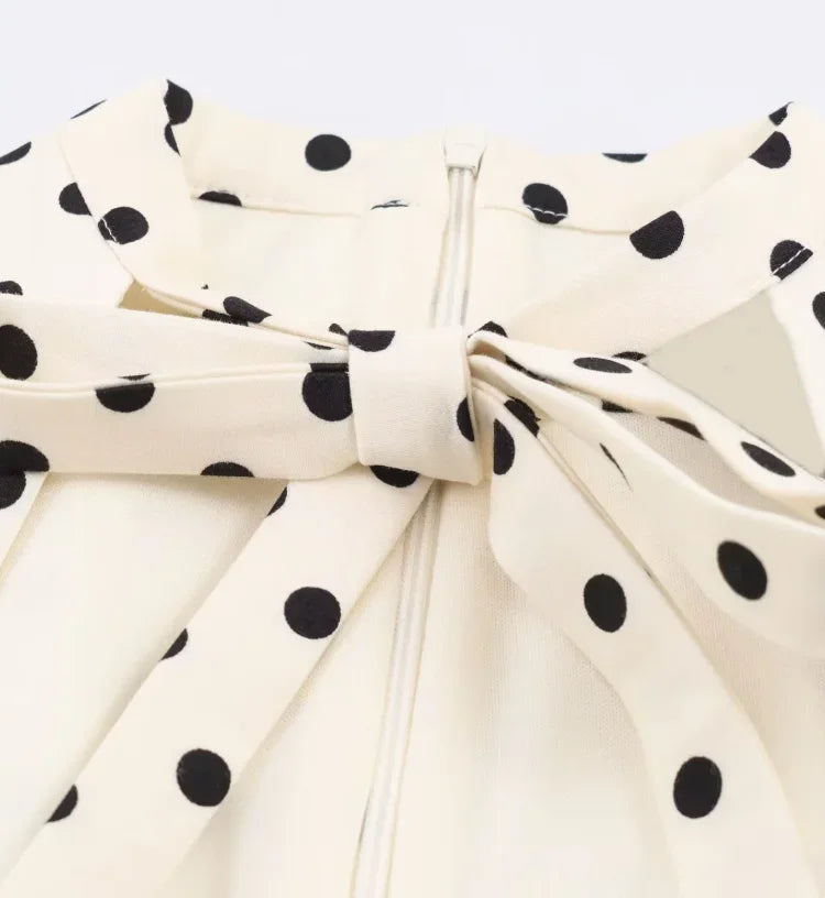 Elegant Lace-up Polka Dot Mini Dress Lady Chic Short-sleeved Waist Cinching Slim A-line Vestidos 2026 Women Evening Party Gowns