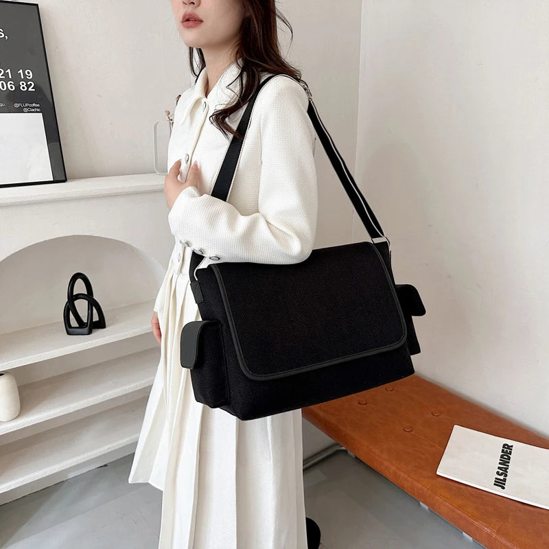 New Women's Large Capacity Canvas Shoulder Bag Casual Tote Handbag Trendy Messenger Bag for Everyday Use