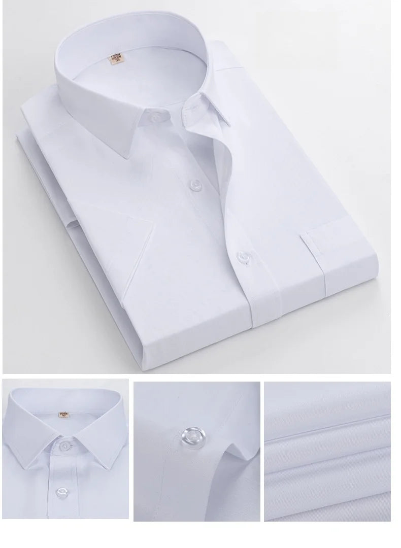 Business Dress Shirt Men Short Sleeve Autumn Spring Fashion Solid Casual Formal White Work Office Simple Basic Man Clothe S-7XL
