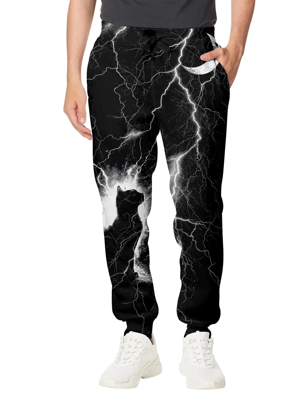 Men's Casual Jogging Pants Abstract Kitten Pizza Print Design Suitable for Outdoor Sweatpants Autumn and Winter Fashion