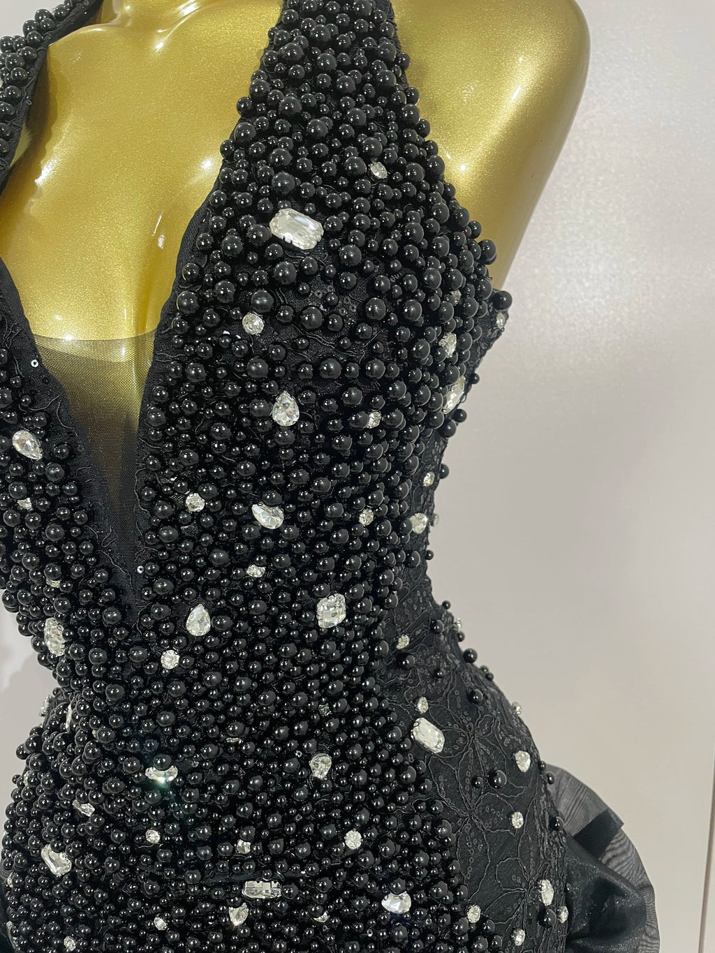 High Quality Luxury Shiny Diamonds Pearl Flowers Deep V Halter Short Dress Women Celebrate Eveing Celebrity Birthday Party Dress