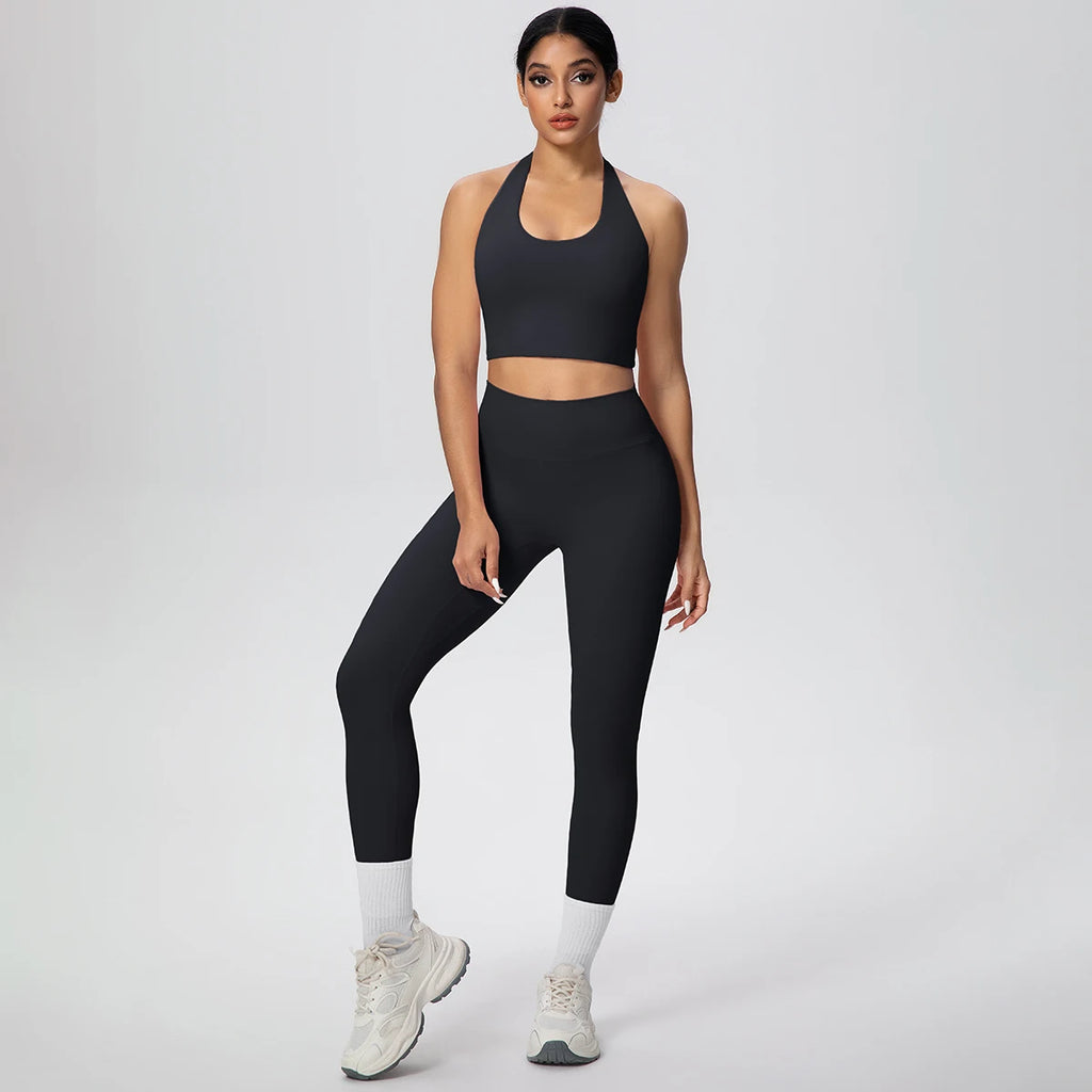 2PCS/set Yoga Set for Woman's Sexy Backless Halter Bra Sports Top Quick Drying Legging Summer Gym Fitness Pants Yoga Set